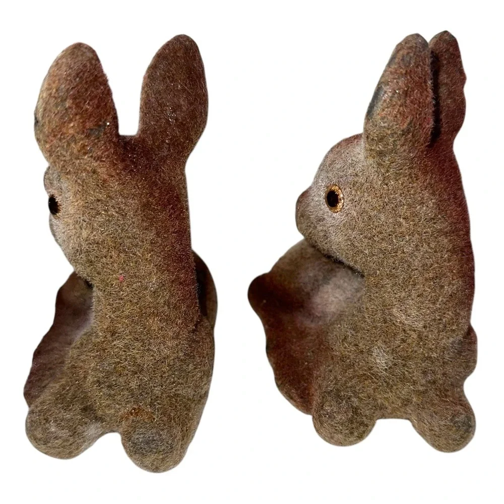 Lot 2 Vintage‎ Deer Fawn Velvet Flocked Figurines Figures Hong Kong